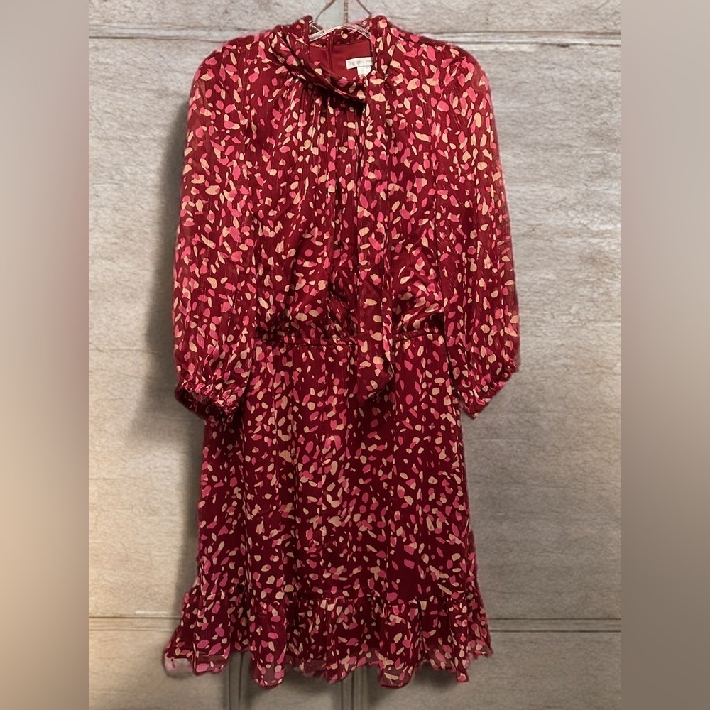 NWT London Times Women’s Bow Neck Smocked Waist High Neck Feminine Dress